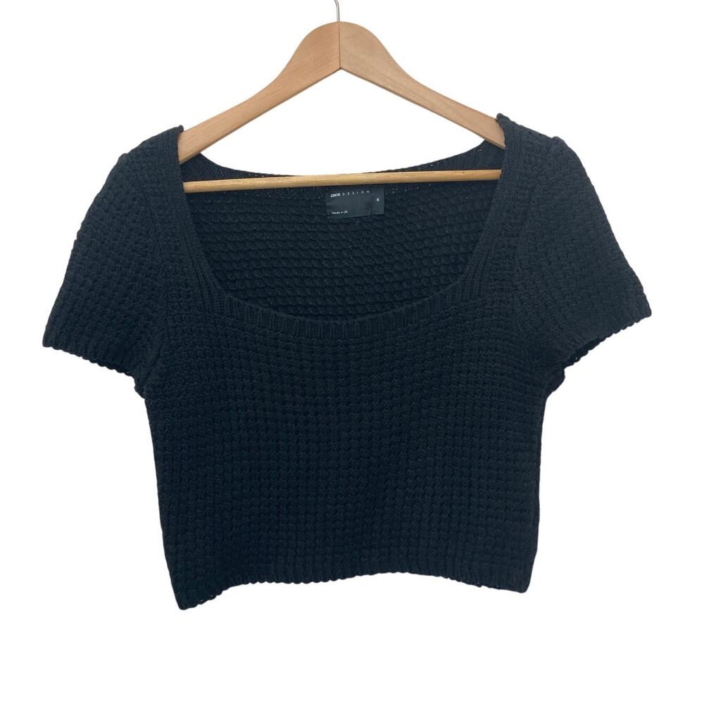 Asos Designs Grunge Emo Whimsigoth Black Knit Crochet Sweater Crop Top Medium